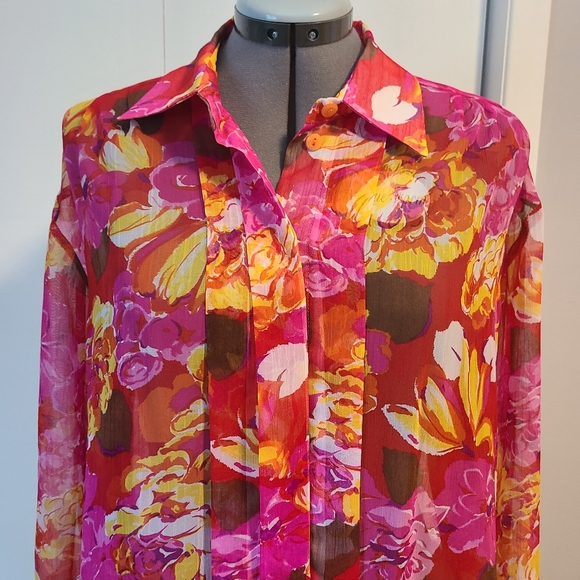 Large Vintage Floral Blouse Bright Top Large - Picture 7 of 8